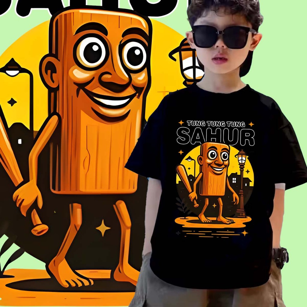 J-1355-SHORT  เสื้อยืดเด็ก ลายตัวการ์ตูนเจ้าท่อนไม้ TUNG TUNG TUNG SAHUR ลายมาใหม่สวยเก๋มากๆ