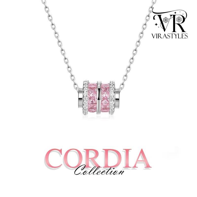 VRS.สร้อยคอเงิน92.5ชุบทองคำขาว ความยาว16-18นิ้ว  พร้อมจี้มินิมอลคริสตัลชมพูCollection Cordia Necklac