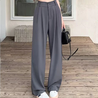 S-6XL กางเกงขายาวผู้หญิง เอวสูง ขากว้าง สูท สไตล์เกาหลี ผ้ายืด ไม่ยับง่าย | ส่งไวจากไทย