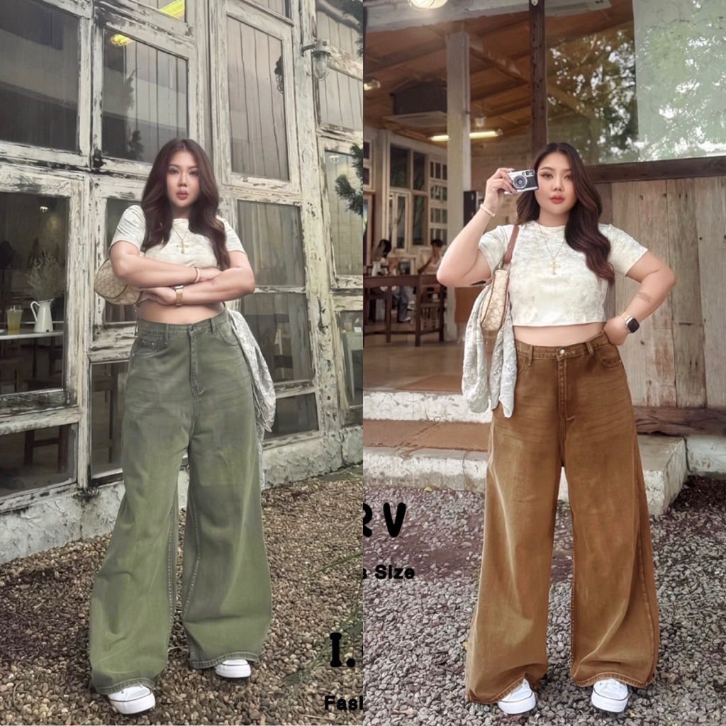 ✅สีใหม่ น้ำตาล&เขียว /LC/ กางเกงยีนส์สาวอวบ Baggy Jeans ขากระบอก สีสวย ทรงเป้ะ มีไซส์เอว34-48 #เสื้อผ้าไซส์ใหญ่ พลัสไซส์ รูปที่ 8