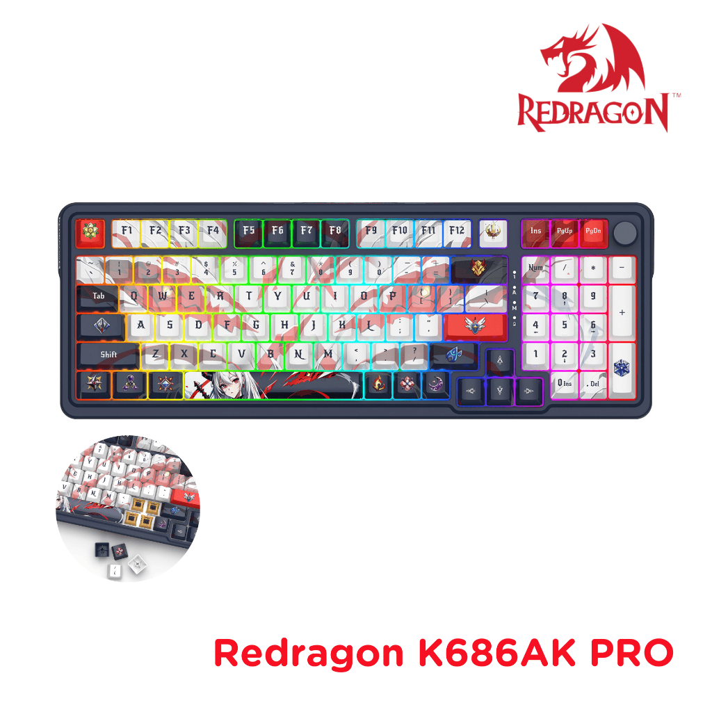 REDRAGON K686 EISA PRO SE 98%  Wireless Gasket RGB Gaming Keyboard, 3-Modes BT 2.4G USB Full-Transpa
