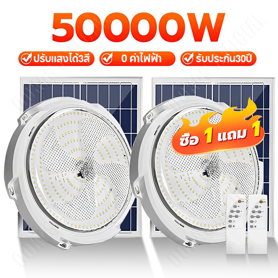 รับประกัน30ปี】 5000W ไฟโซล่าเซลล โคมไฟเพดาน แสงวอร์ม/ไฟสีขาว สว่างอัตโนมัติเมื่อฟ้ามืด ชาร์จไฟอัตโนม