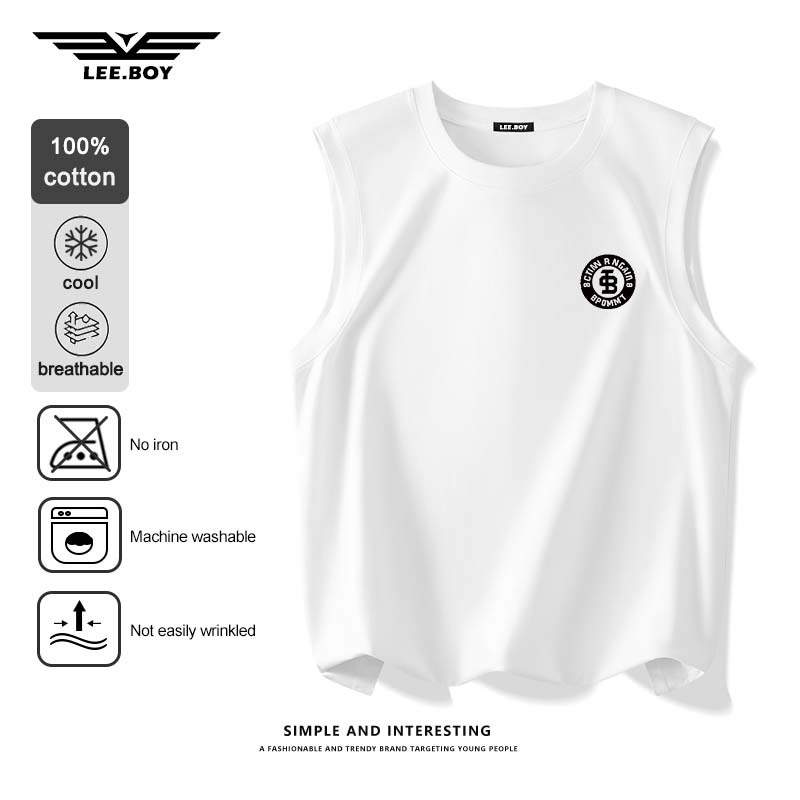 คอกลม ไม่หดตัว ผ้าฝ้าย100% เนื้อนิ่มมาก ใส่สบายสุดๆ เสื้อแขนกุด+กางเกงขาสั้น ระบายความร้อนได้ดี สกรีนลาย (พร้อมส่ง)