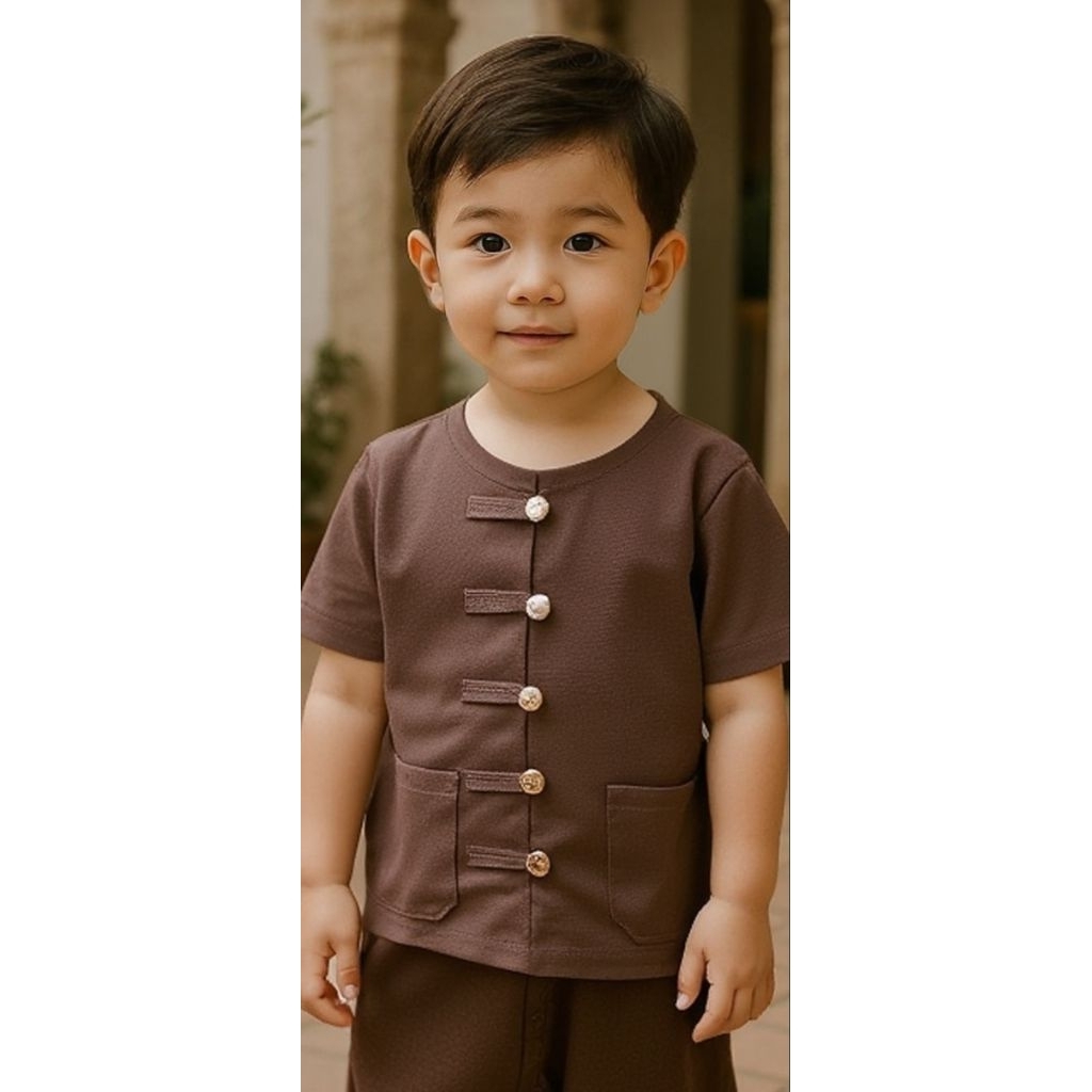 เสื้อผ้าฝ้ายเด็ก กระดุมผ่าหน้า สีพื้น - รูปที่ 2