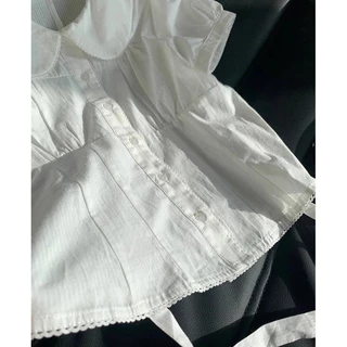 LUNA~สีทึบ ผูกขึ้น แขนสั้น ประกบ เสื้อเชิ้ต เวอร์ชั่นเกาหลี สไตล์ใหม่ สไตล์หวาน