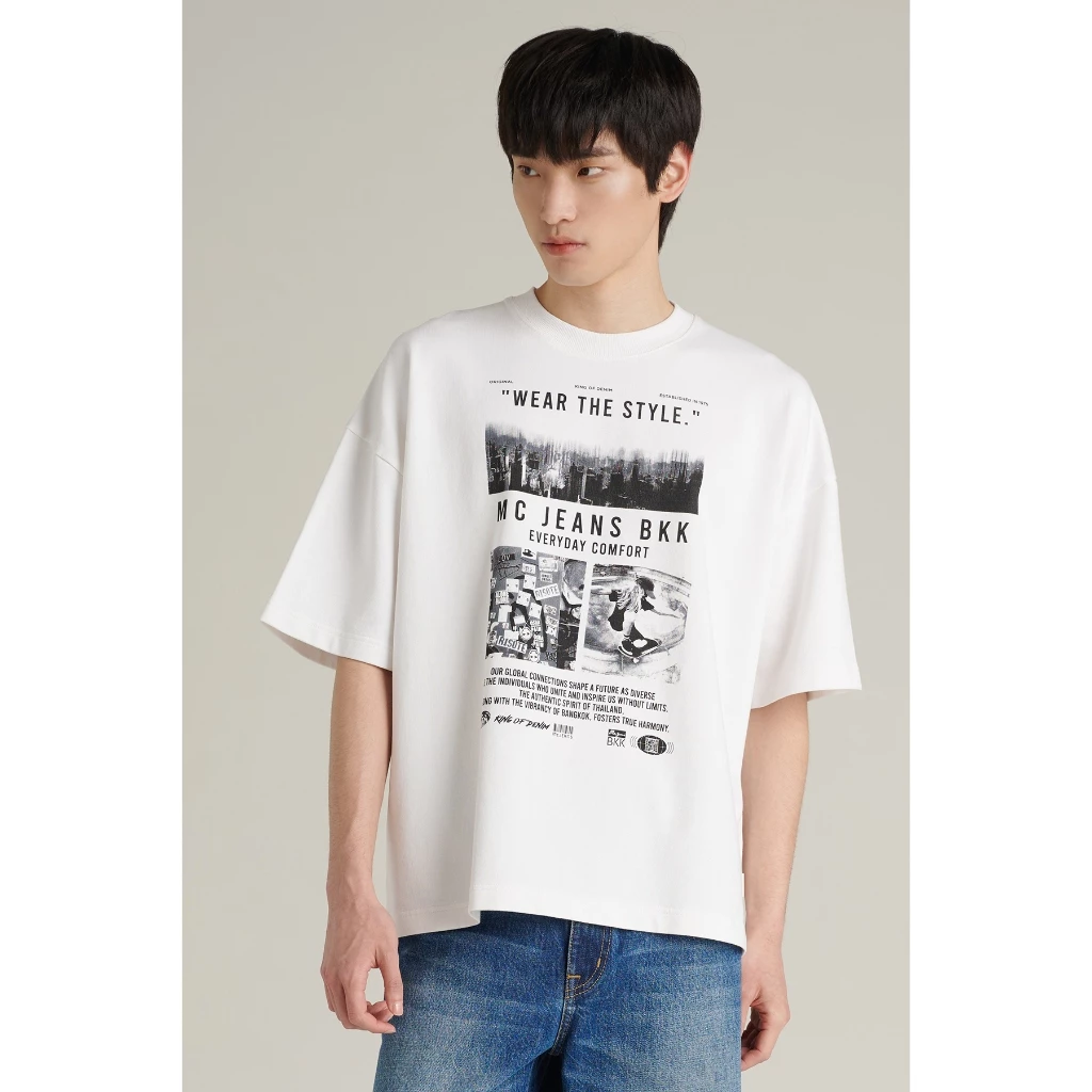 Mc JEANS (แม็คยีนส์) Online Exclusive เสื้อยืดผู้ชาย เสื้อยืดแขนสั้น ทรงโอเวอร์ไซส์ มีให้เลือก 2 สี MTTZA34