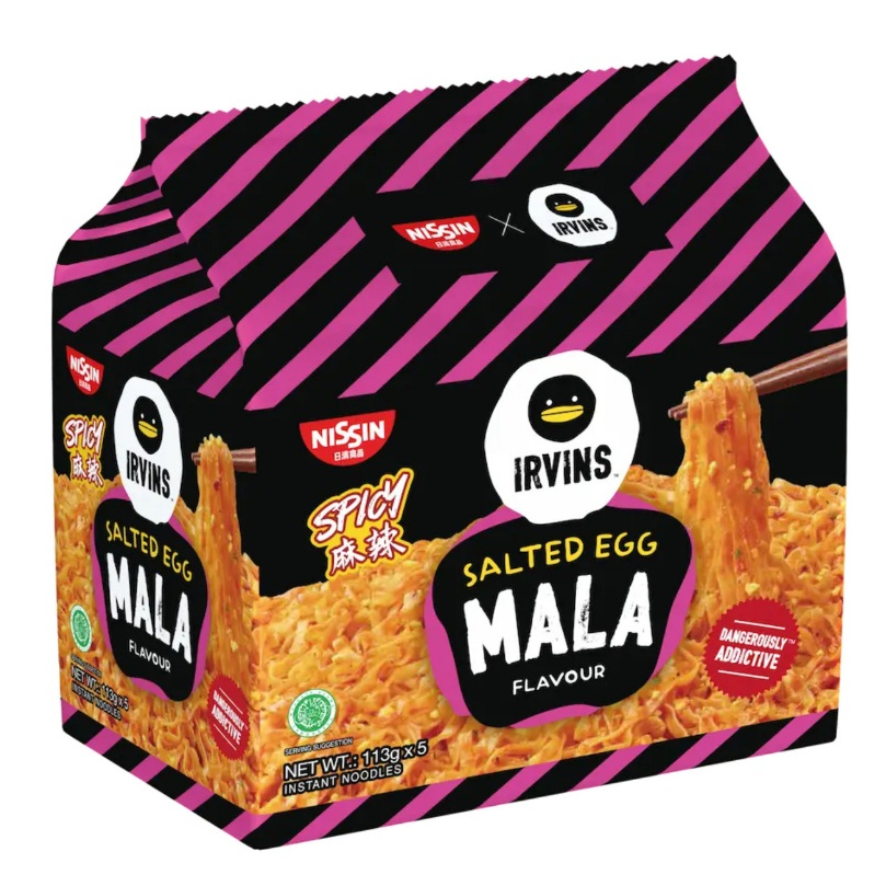 Nissin IRVINS Salted Egg MALA Noodle นิชชิน บะหมี่กึ่งสำเร็จรูป รสไข่เค็ม หมาล่า 113g. x 5ซอง