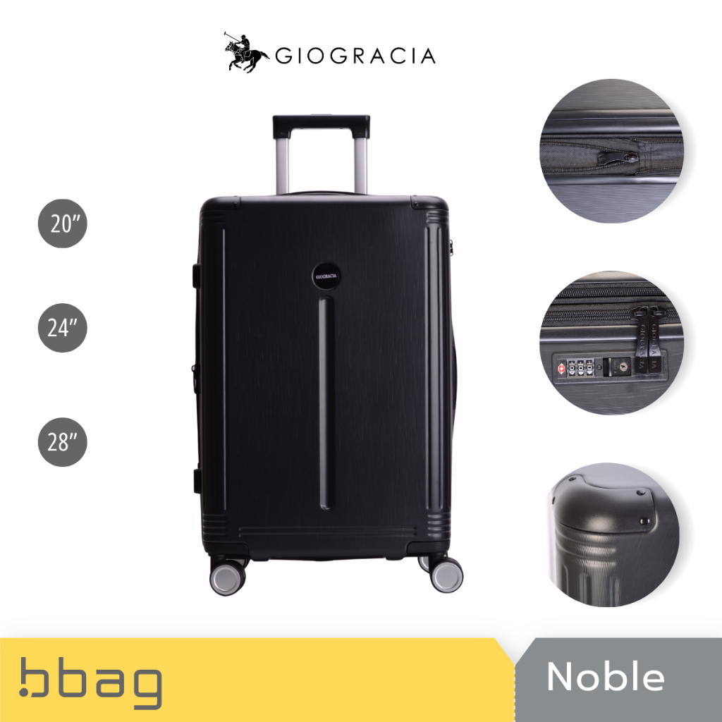Giogracia Polo Club กระเป๋าเดินทาง 20/24/28 นิ้ว รุ่น Noble GIO11 ABS ลายไม้ ซิปขยาย มุมกันกระแทก TSA Lock [สีเทาดำ]