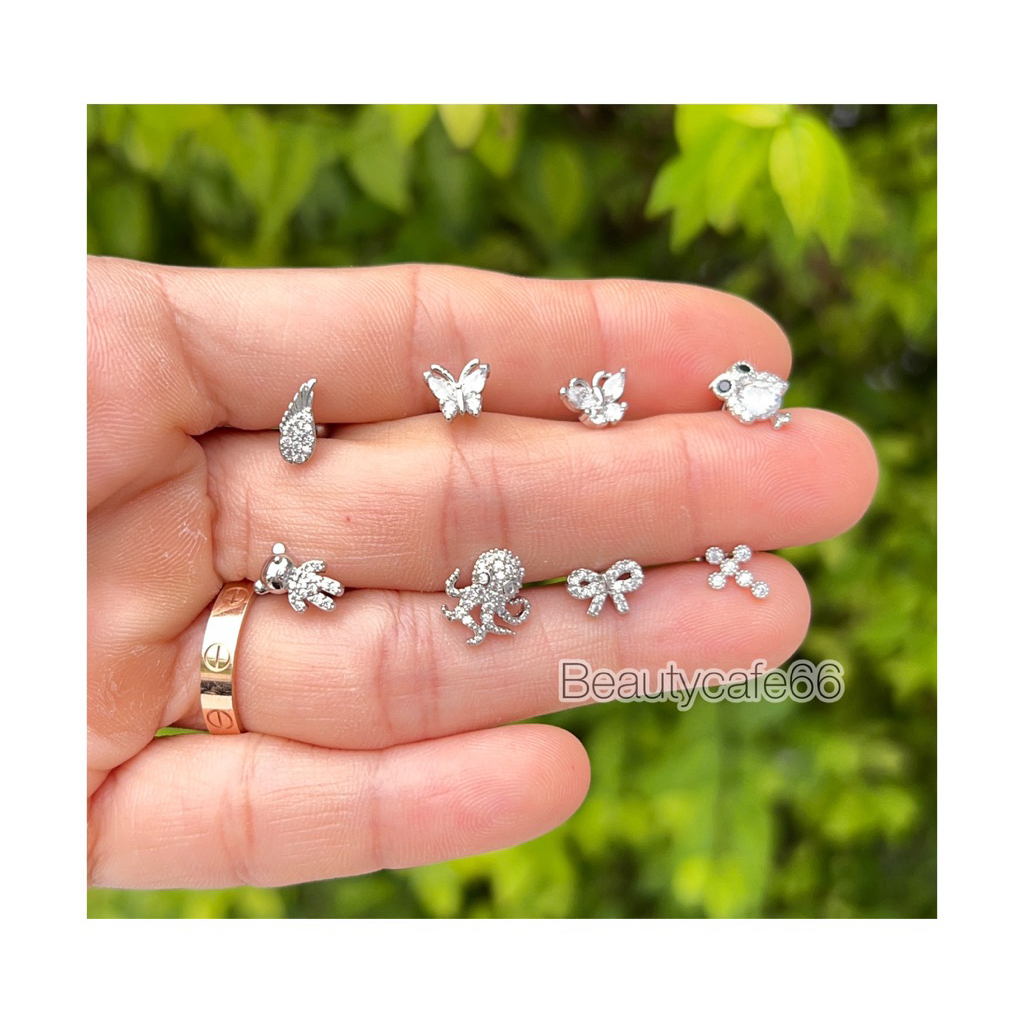 จิวปีกหู จิวเพชร Minimal Earrings (I) จิวเกาหลี ก้านสแตนเลส 1 ชิ้น ต่างหูเพชร จิวหู ต่างหูสแตนเลส
