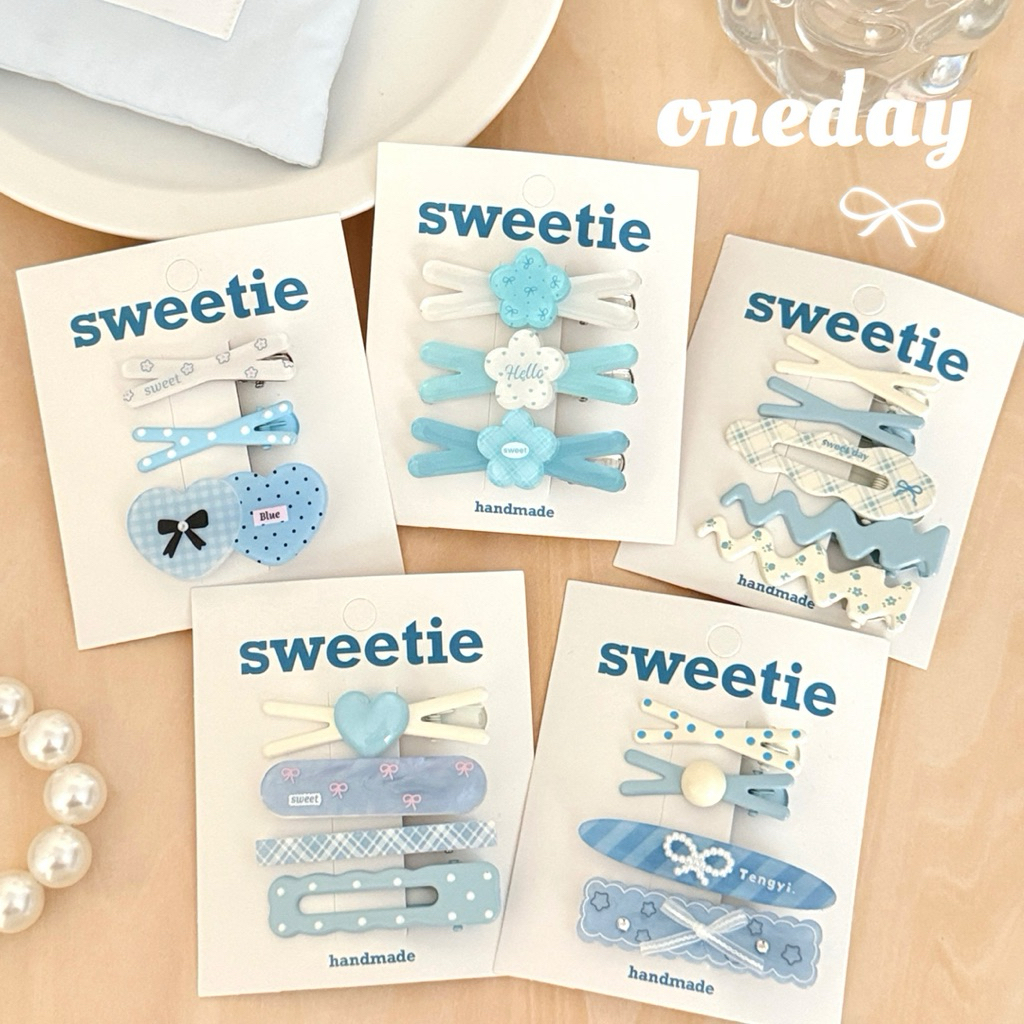 Cute 362 กิ๊บติดผม กิ๊บหนีบผม โทนฟ้าขาว สุดคิ้วท์