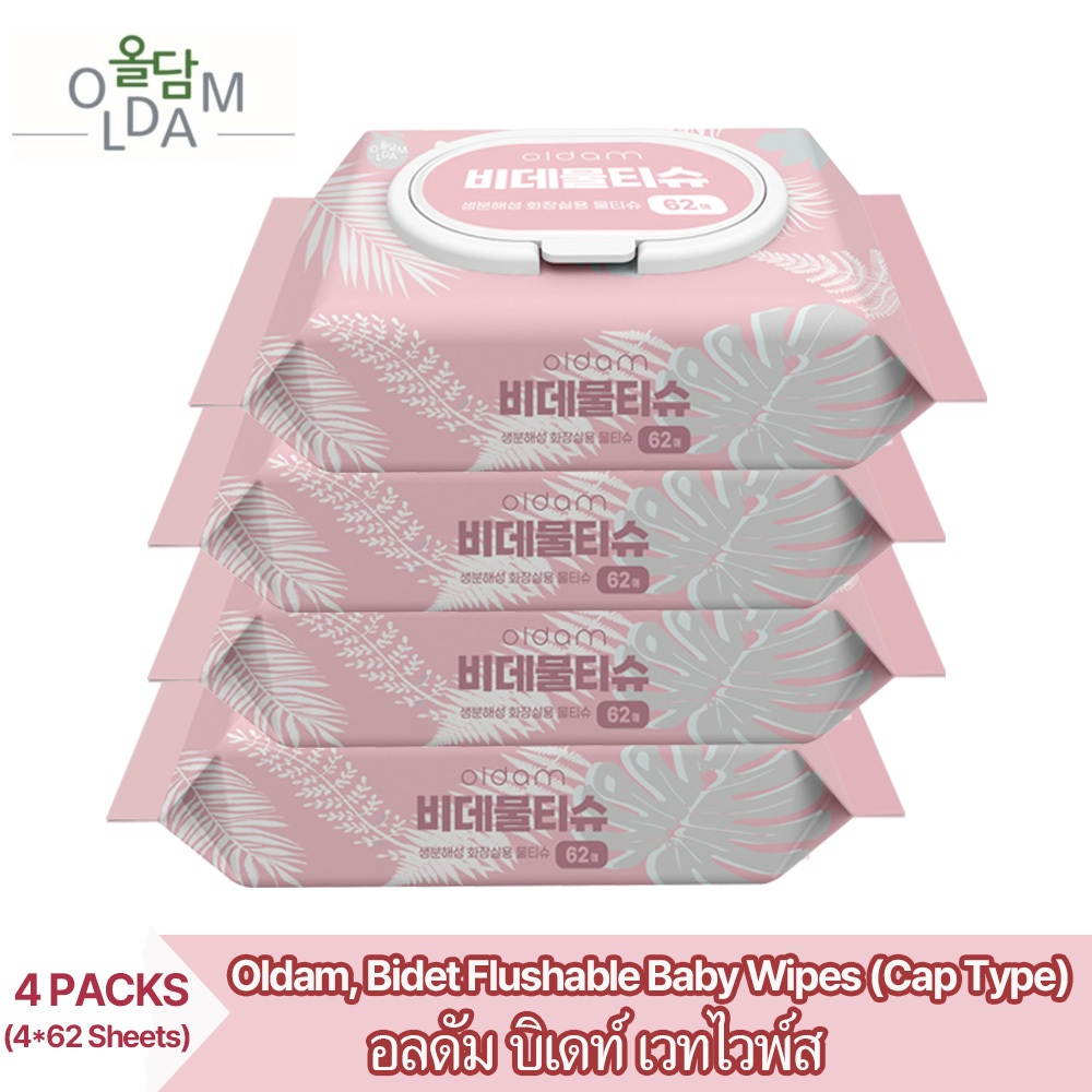 Oldam, Bidet Flushable Baby Wipes (Cap Type, 62 Sheets*4 Packs)