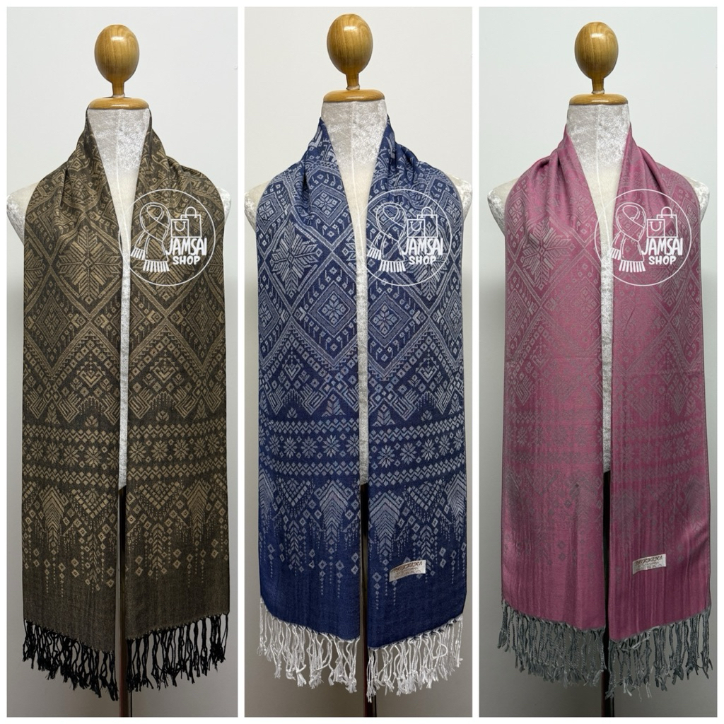ผ้าพันคอ ผ้าคลุมไหล่ ลายไทย ขนาด 70x180ซม ซื้อเป็นของขวัญของฝาก ผ้าลายขิตลายไทย พร้อมส่ง