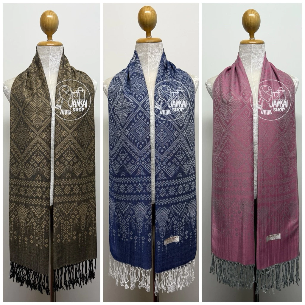 ผ้าพันคอ ผ้าคลุมไหล่ ลายไทย ขนาด 70x180ซม ซื้อเป็นของขวัญของฝาก ผ้าลายขิตลายไทย พร้อมส่ง