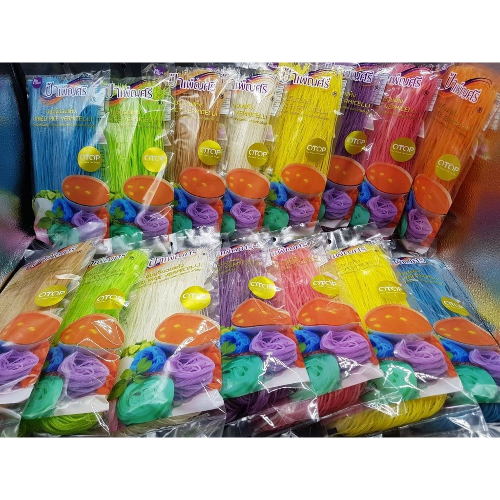 ขนมจีนอบแห้ง ป้าเพ็ญศรี เส้นเหนียวนุ่ม มีทั้งหมด 8 สี ไม่ใส่สารกันบูด ขนมจีนอบแห้ง ของฝากจากจังหวัดเมืองเลย