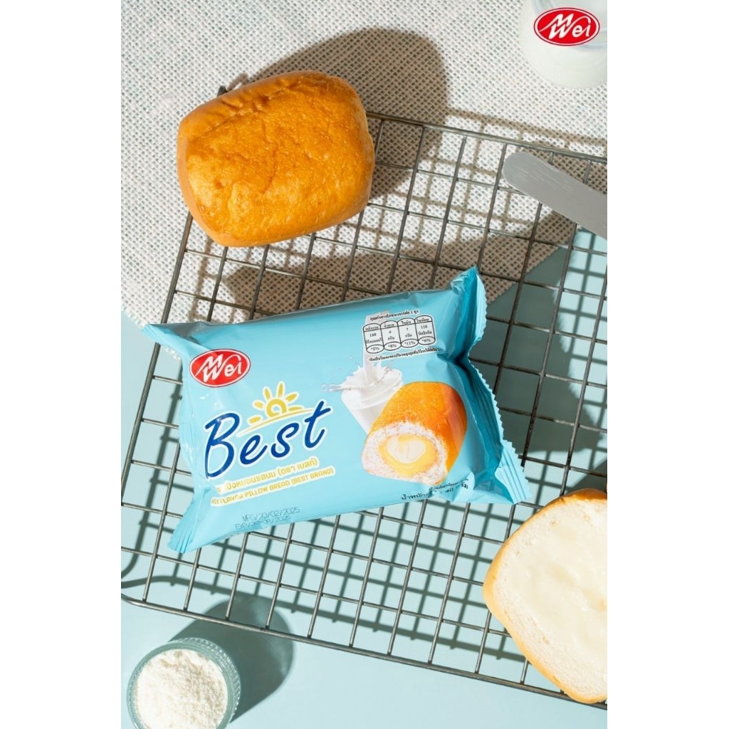 ขนมปังหมอน เหม่ยเว่ย (Meiwei) สอดไส้ รสนม 1แพ็ค12ชิ้น