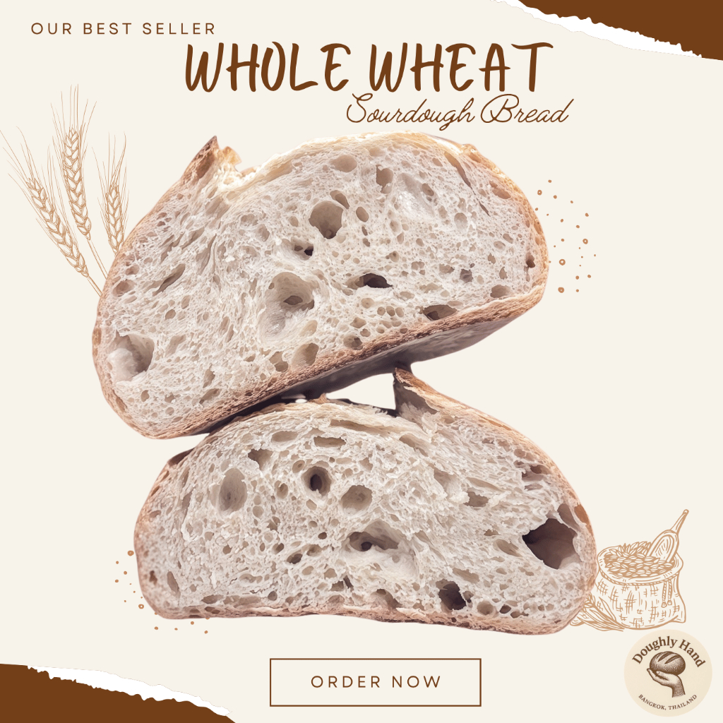 🥖 โฮลวีตซาวโดว์ (Whole Wheat Sourdough) 15% or 50% Whole Wheat – โดย Doughly Hand