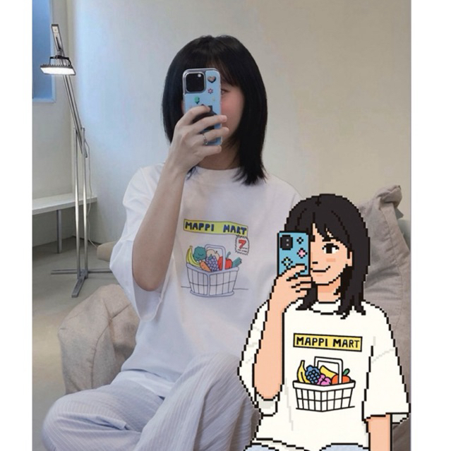 เสื้อยืดโอเวอร์ไซซ์ ลาย MAPPI MART | เสื้อยืดลายการ์ตูน DTF | คอตตอนแท้ ใส่สบาย | พร้อมส่ง