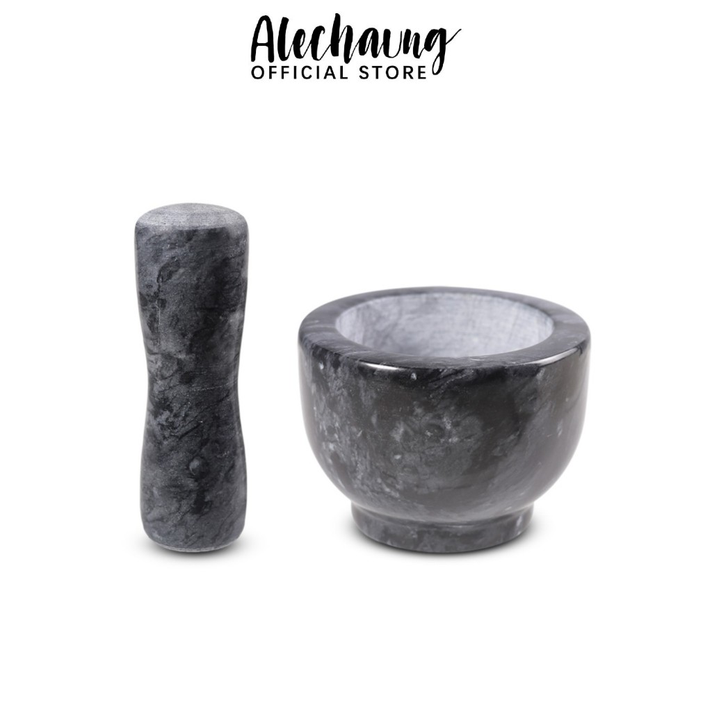 Alechaung ครกตำน้ำพริก ครกหินมินิมอล ครกหิน marble mortar 4นิ้ว 5นิ้ว พร้อมสาก [ครกแตกเคลมจากขนส่ง เคลมได้]