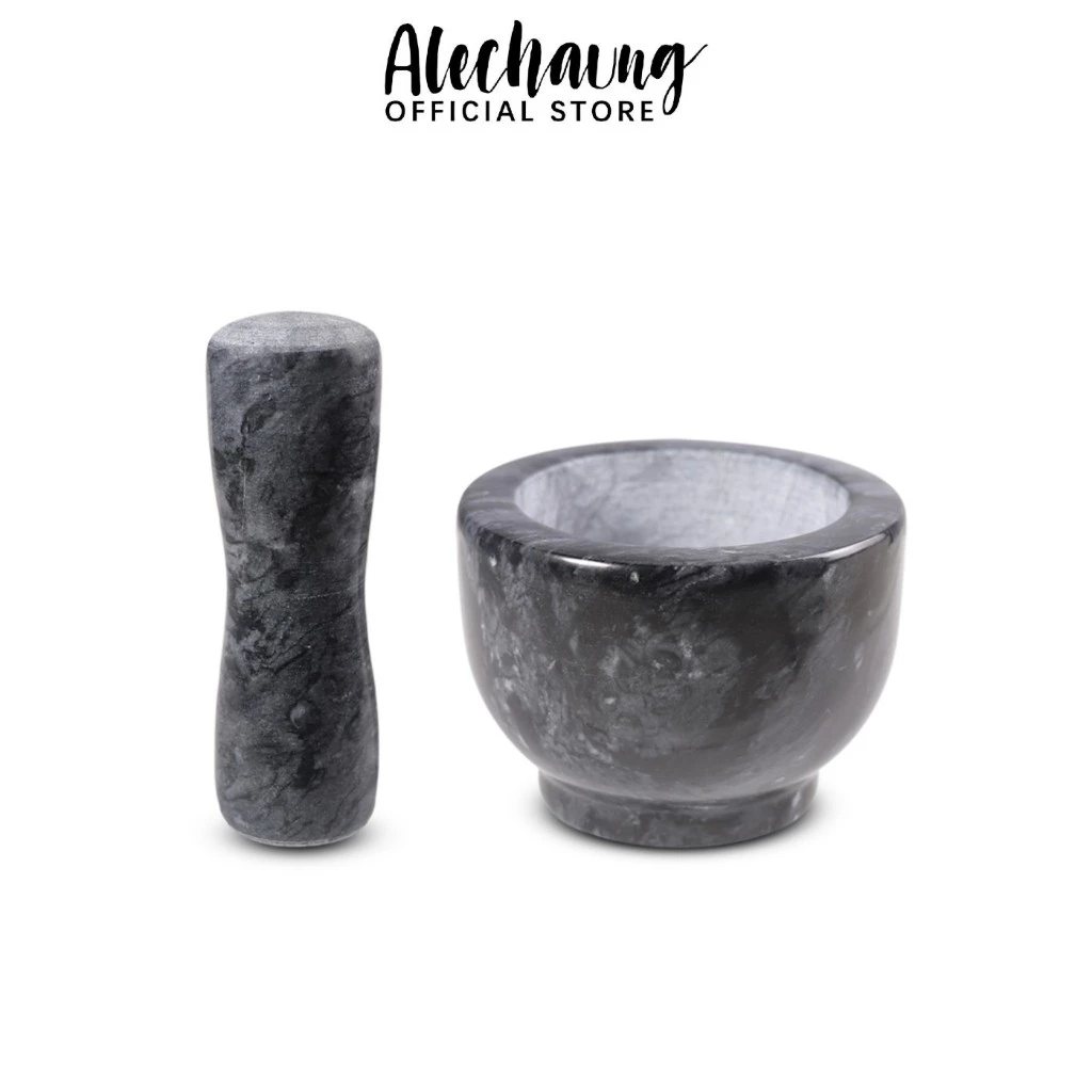 Alechaung ครกตำน้ำพริก ครกหินมินิมอล ครกหิน marble mortar 4นิ้ว 5นิ้ว พร้อมสาก [ครกแตกเคลมจากขนส่ง เคลมได้]