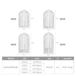 Naju ถุงคลุมเสื้อ ถุงเก็บเสื้อผ้า Dust Cover สีใส มีซิป กันฝุ่น กันน้ำ สามารถคลุมสูท เดรส แขวนได้ หนาใส มองเห็นชุด