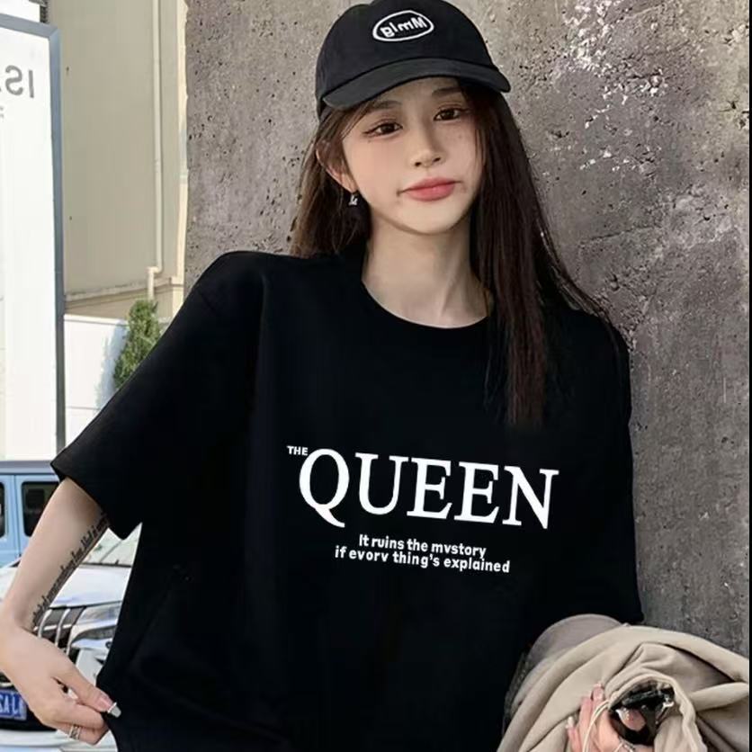 💖ส่งจากไทย เสื้อโอเวอร์ไซส์พิมพ์ลายตัวอักษร สไตล์ฮิปฮอป เสื้อยืดคอกลม  เสื้อยืดแขนสั้น