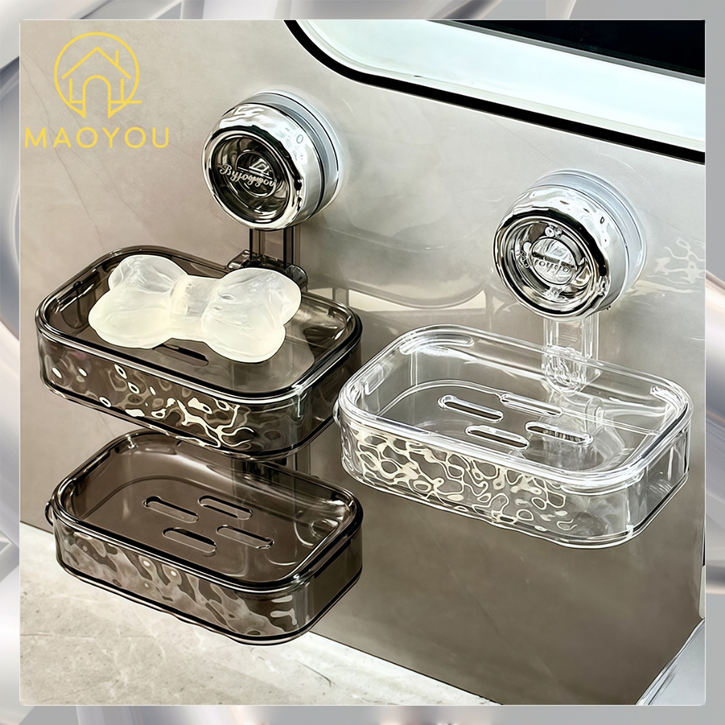 MAOYOU ที่วางสบู่แบบดูด suction ที่วางสบู่แบบไม่ต้องเจาะ มีร่องระบายน้ำ ที่วางสบู่แบบดูด suction ป้องกันเชื้อรา