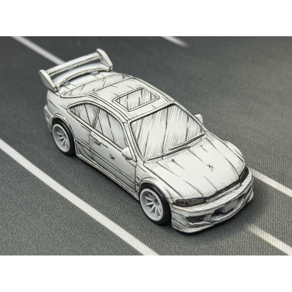 รถ Custom วาดมือ Hotwheels 1993 Honda Civic Coupe EX (EJ1) วาดมือ ดินสอ  ขนาด 1:64 นอกแพ็ค