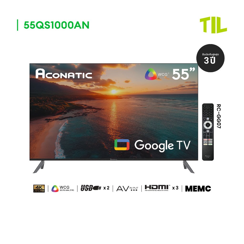 Aconatic ทีวี 55 นิ้ว QLED 4K Google TV รุ่น 55QS1000AN ระบบปฏิบัติการ Google Dolby Vision & Atmos