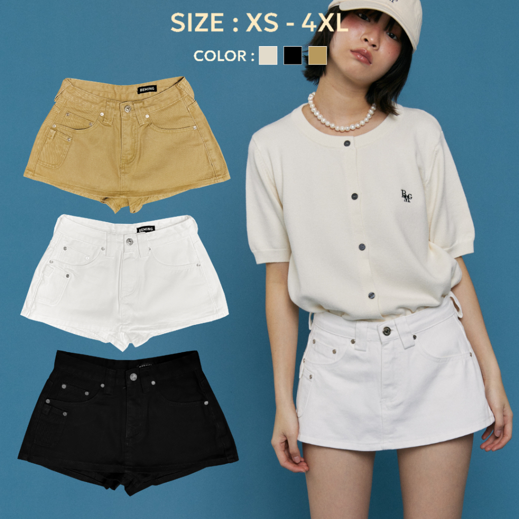 Bemingjeans069(XS-4XL)-Mini Point Jeans – กระโปรงกางเกงดีไซน์สองสไตล์ในตัวเดียว