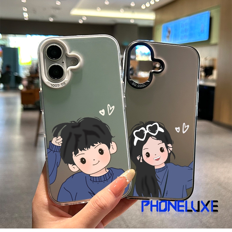 ปลอกสําหรับiphone 16 11 12 13 14 15 Pro Max 16eการ์ตูนหวานคู่สนุกสําหรับiPhone16 Plus X XR  สีเงินเคสโทรศัพท์