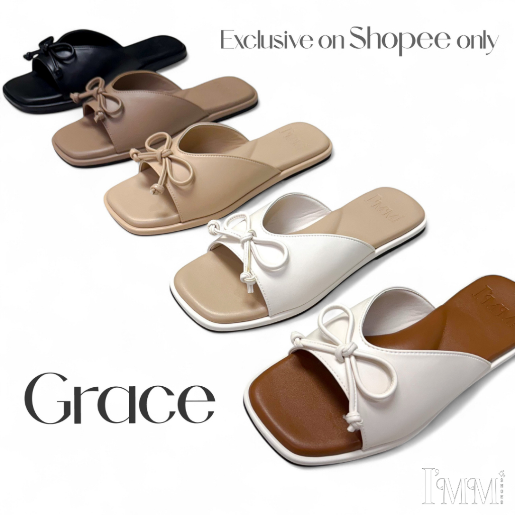 *เฉพาะ Shopee* I’mm Shoes รุ่น Grace รองเท้าแตะสวม ดีไซน์หน้าผูกโบว์มินิมอล