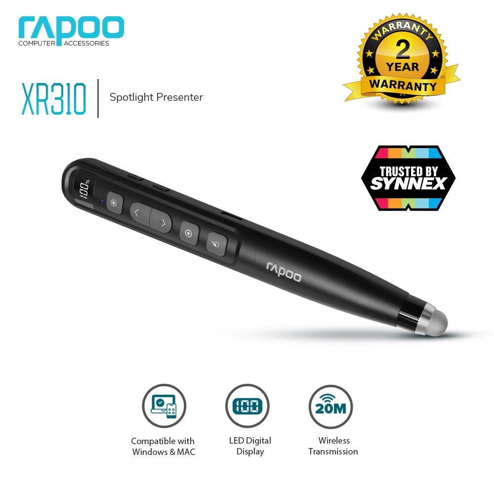 Rapoo XR310-BK-Wireless Presenter เชื่อมต่อไร้สาย สินค้าระประกัน 2 ปี.