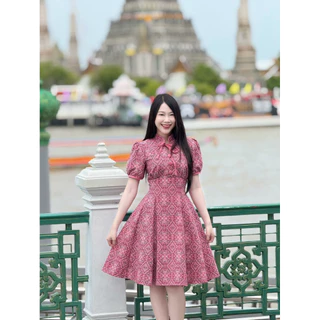TANTANOD-รหัสTL7 เดรสผูกคอกระโปรงบาน6จีบ แขนตุ๊กตา