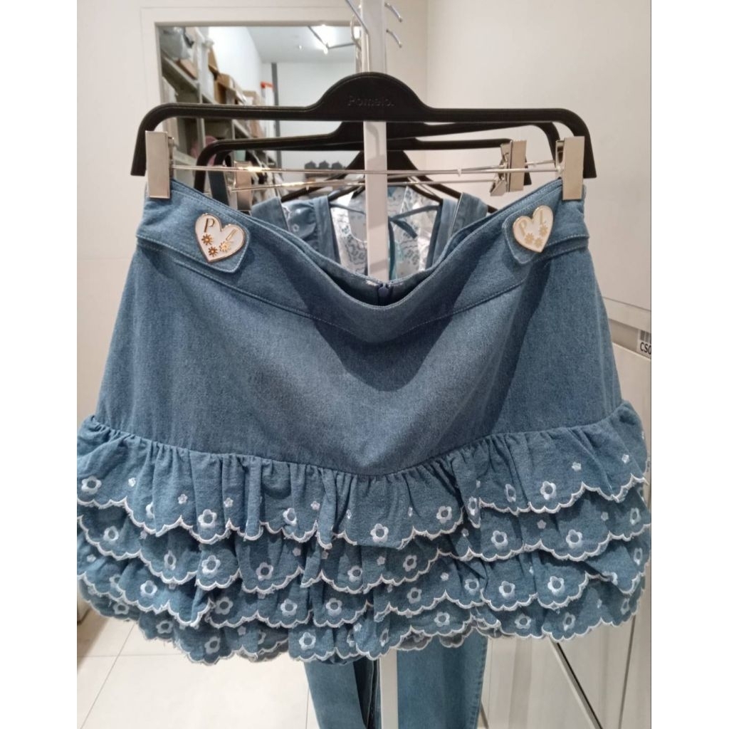 LANDMEE' &Pomelo กระโปรงระบายยีนส์ size XL ตามรูป มือสอง สภาพนางฟ้า second handใส่เพียง1ครั้ง