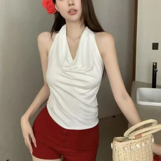เสื้อคล้องคอเปิดหลัง (อ่านรายละเอียก่อนสั่ง)ผ้านุ่มนิ่ม เซ็กซี่เข้ารูป สีพาสเทล แฟชั่นผู้หญิง B03