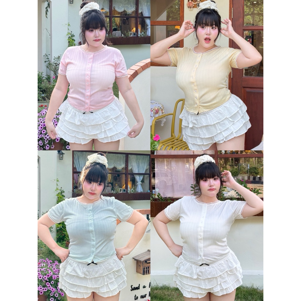 เสื้อครอปคอกลม เสื้อยืดครอป สาวอวบ อก36-50นิ้ว Walarat Plussize