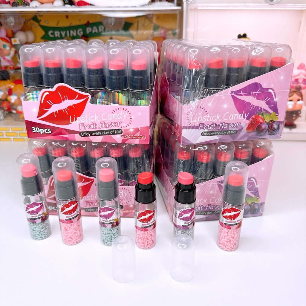 ลูกอมลิปองุ่น สตรอว์ เเละ เกล็ดน้ำตาล มีอย.ไทย 1 กล่อง 30 ชิ้น