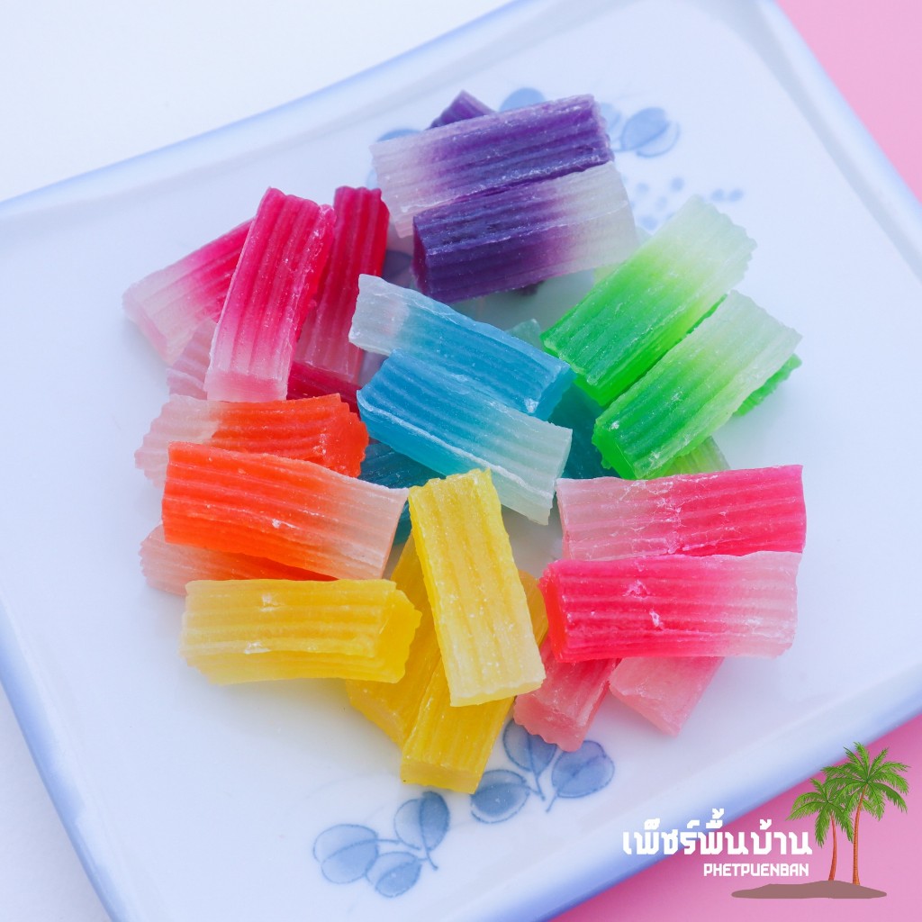วุ้นกรอบสายรุ้ง 7 สี หวาน กรอบ อร่อย วุ้นกรอบเพชรบุรี เนื้อเน้น ๆ ไม่รวมลัง  บรรจุถุง 💝《เจ》