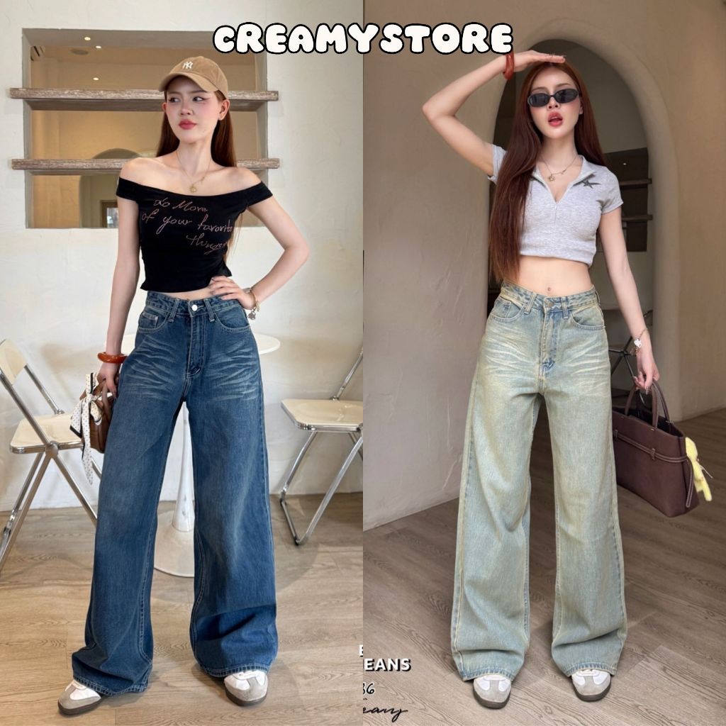 CreamyStore กางเกงยีนส์ขากระบอกทรงเบกกี้ยีนส์ Baggy Jeans ป้ายYam Jeans