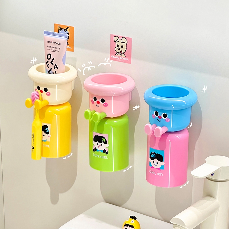 ชุดชั้นเก็บแปรงสีฟันถ้วยแปรงสีฟันห้องน้ําติดผนังคู่อุปกรณ์ครอบครัว