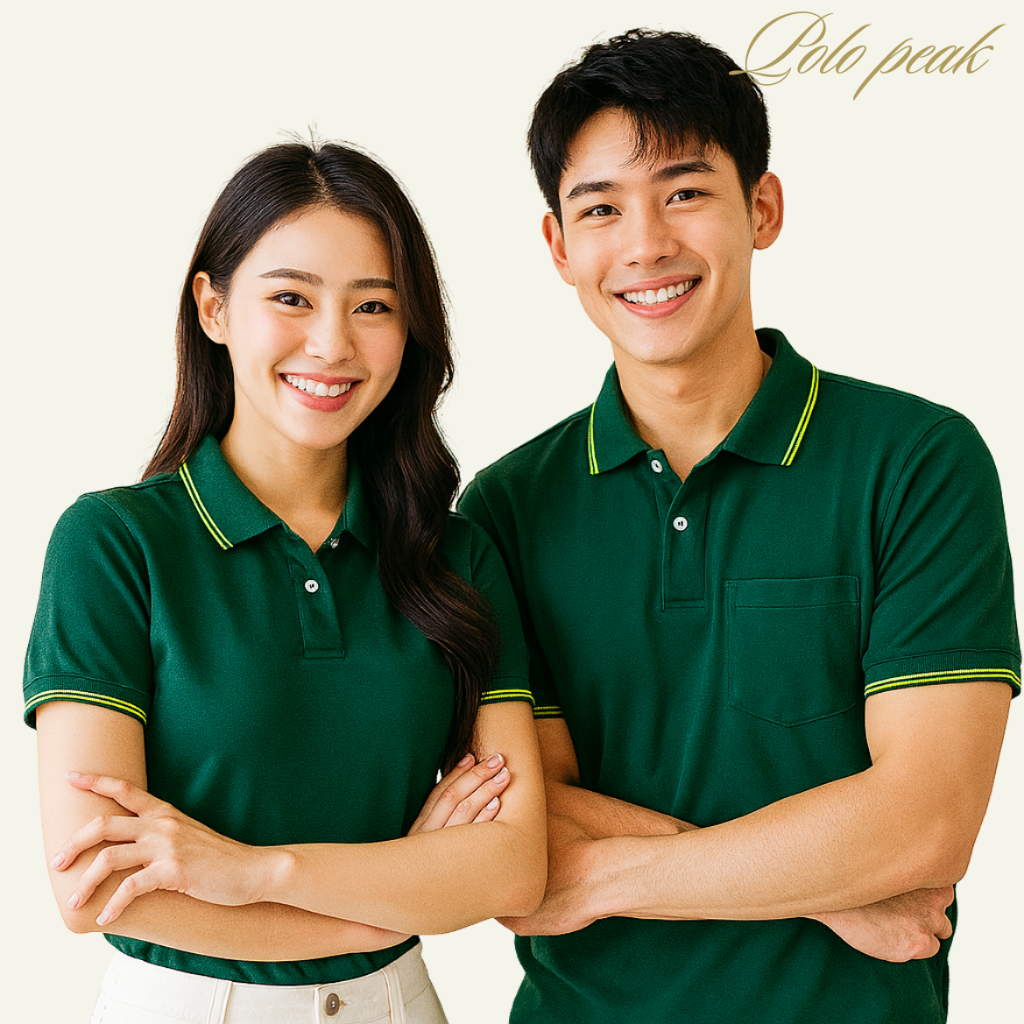 เสื้อโปโลสีเขียวหัวเป็ด ปกริ้วเขียวอ่อน