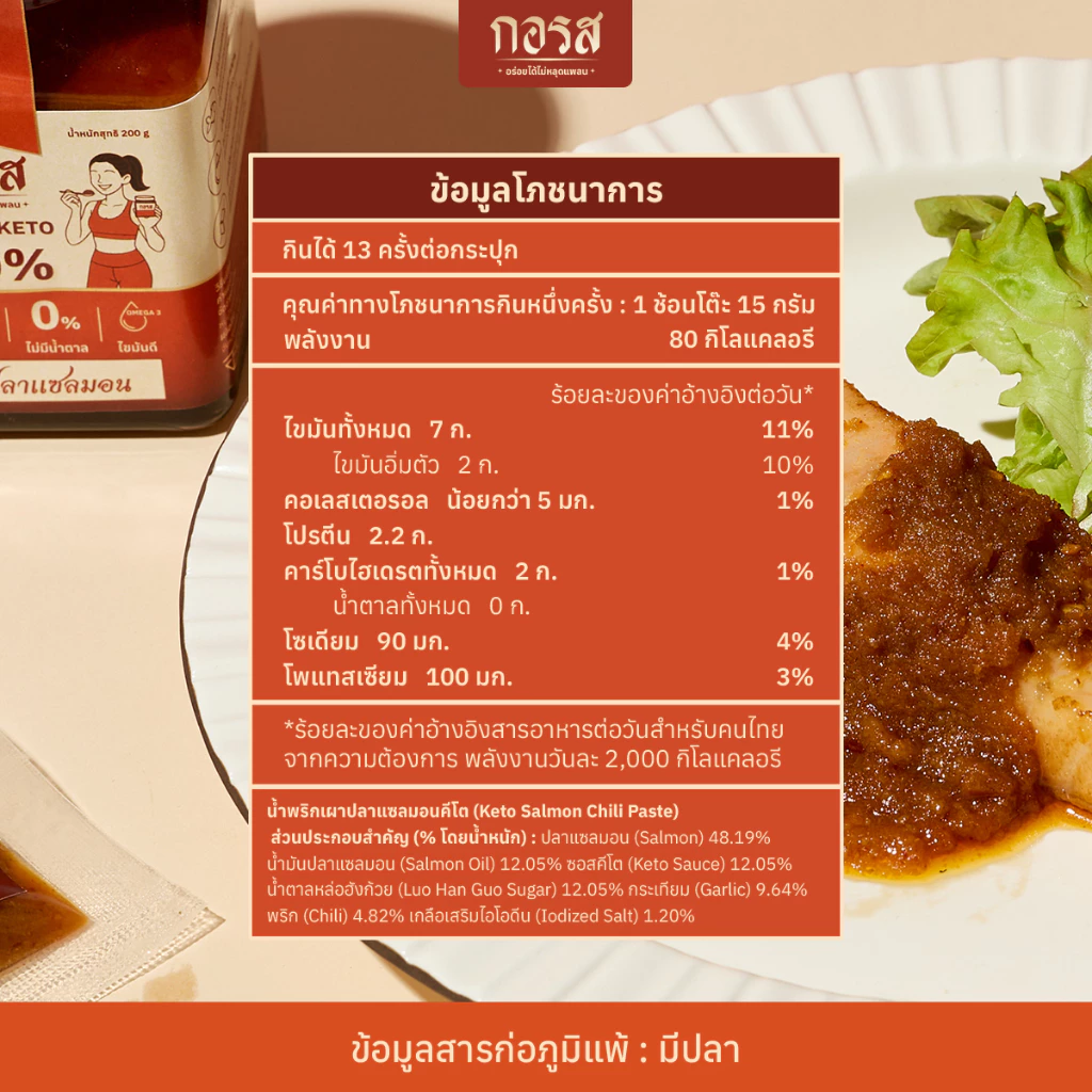 กอรส น้ำพริกเผาปลาแซลมอน สูตรคลีน&คีโต โปรตีนสูง 29g thumbnail 9