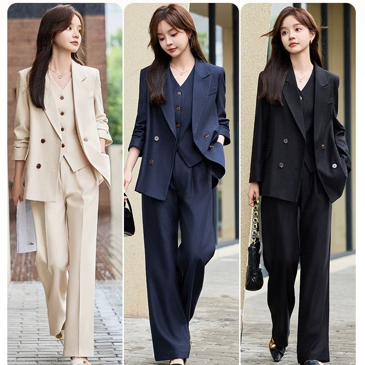 SUIT-30🌺ชุดสูทแฟชั่น  เซ็ต 3ชิ้น สไตล์เกาหลี เสื้อกั๊ก ทรงใหญ่ใส่สวย เซ็ตสูทผ้าใส่สบาย ชุดเบลเซอร์ ใส่ทำงาน🌺