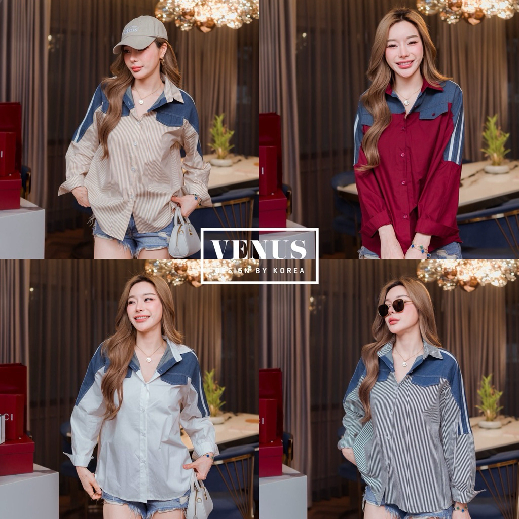 🌈🌿🌸🌺🌼🖤💙🧡❤️🇰🇷 Cotton Plain &Stripe Patch Jeans Rim Stripe Long Sleeve Shirt