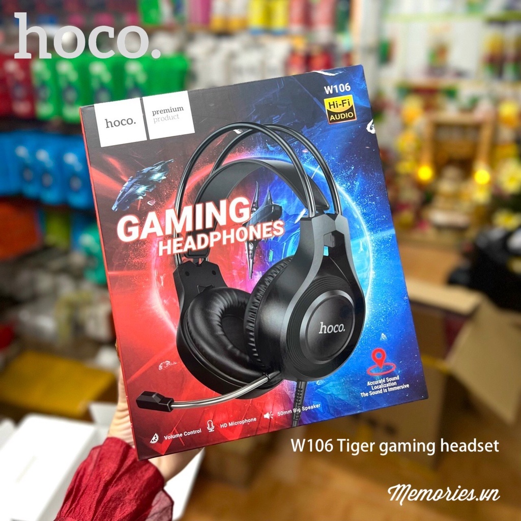 (W106) Hoco หูฟังเกมมิ่ง Tiger หูฟังครอบหู หูฟังเกมมิ่งแบบมีสาย ระบบเสียงสเตอริโอ เสียงชัดเจน