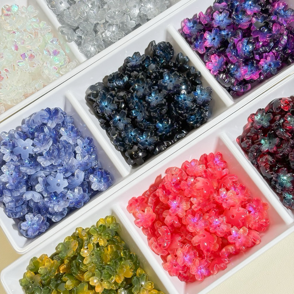 (พร้อมส่งจากไทย) ลูกปัดดอกไม้แก้ว ซากุระ 10pcs ดอกไม้แก้ว