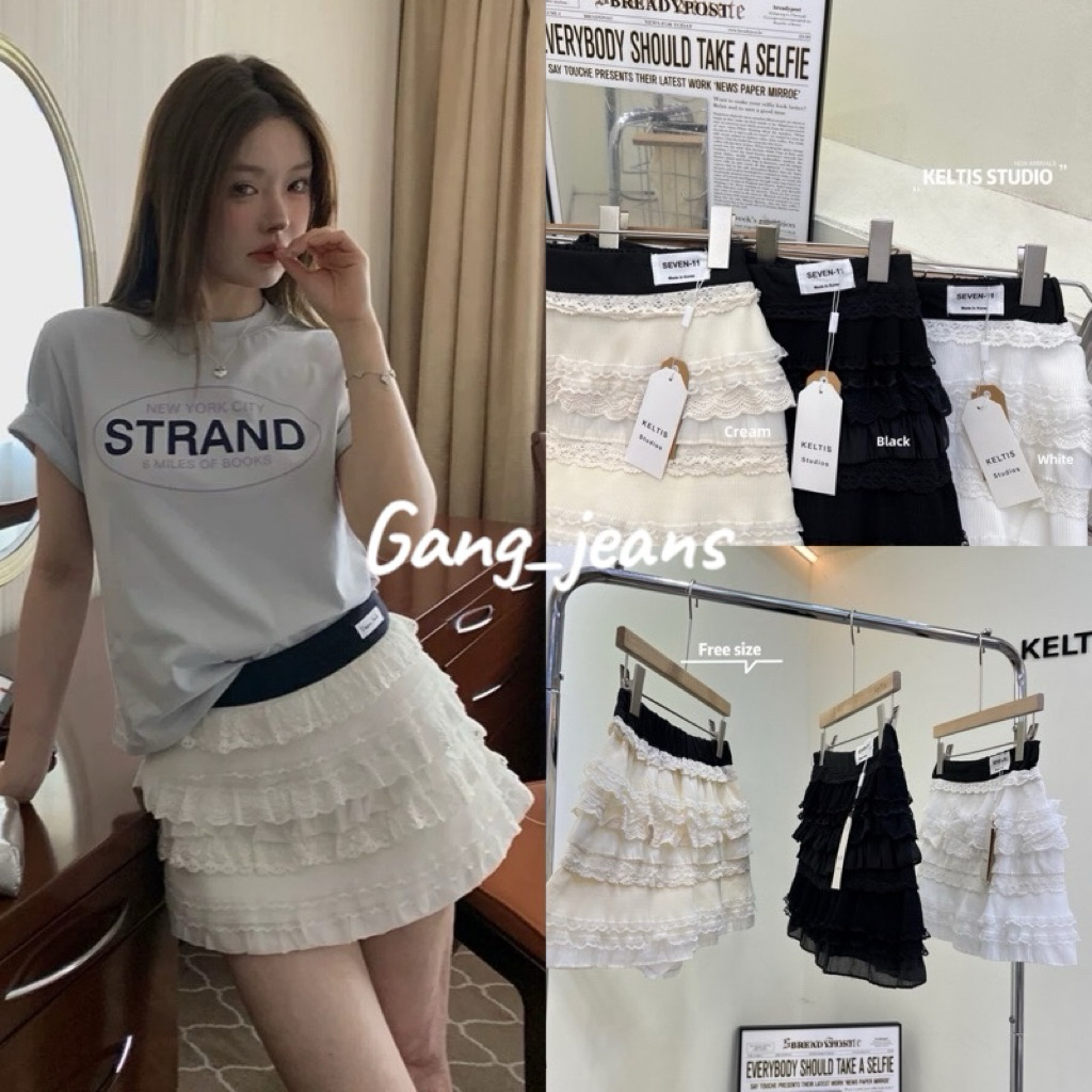 Gang_jeans#236(K)กระโปรงสั้นสาวเกาหลี แต่งขอบเอวดำ ซิปข้างมี 3 สี