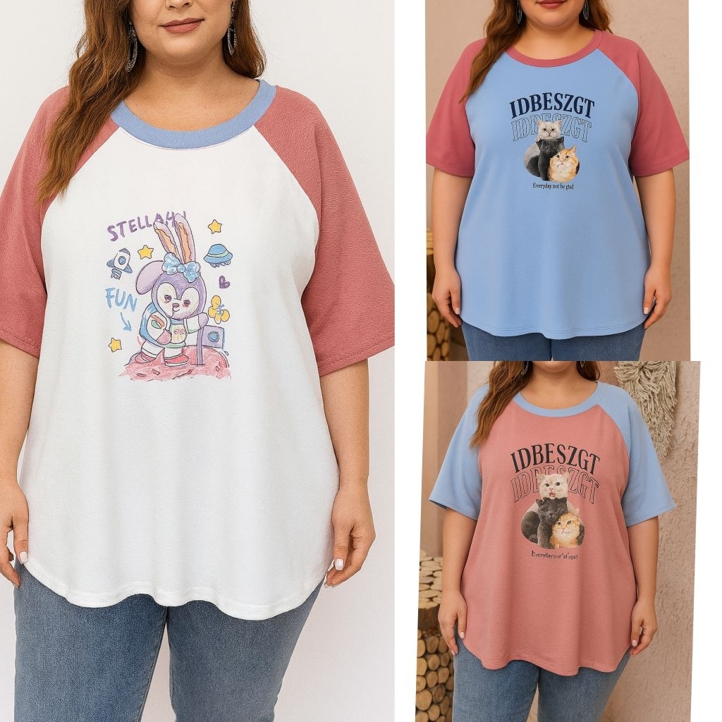 เสื้อยืดไซส์ใหญ่ เสื้อคนอ้วน คอกลม plussize อก 60 นิ้ว++