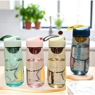 AD159_Shop ขวดน้ำ กระบอกน้ำ พลาสติก ขนาด 550 มล. ฝาปิดพร้อมสายจับ มีตัวกรอง มี 4 สี ทรงมน