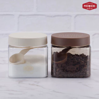 [แพค 2 ชิ้น] ขวดโหลฝาเกลียว ทรงเหลี่ยม ความจุ 750 ml. มีช้อนทุกกระปุก